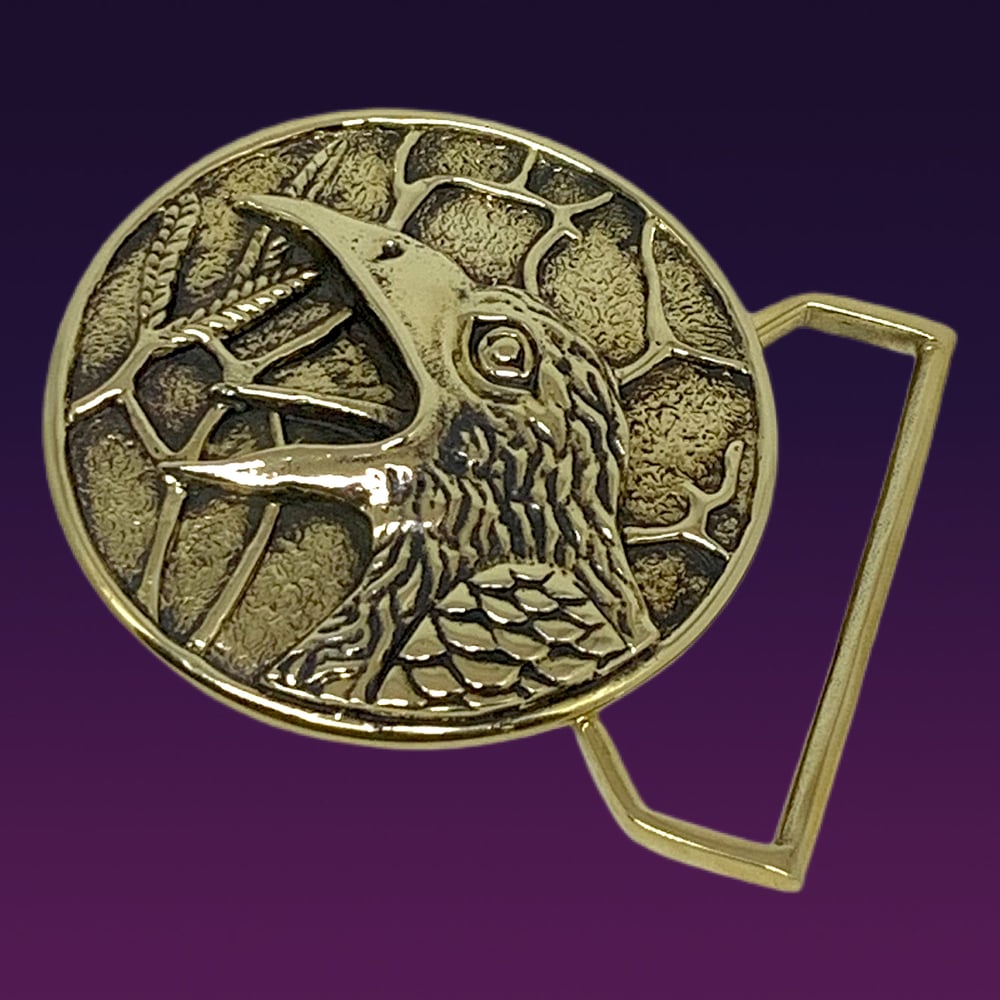 Image of The Raven Buckle Cast in Yellow Brass
