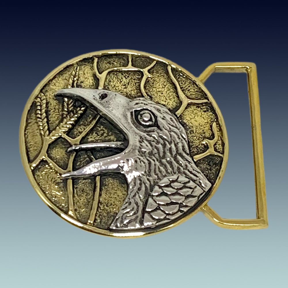 Image of The Raven Buckle Cast in Yellow Brass & Sterling Silver