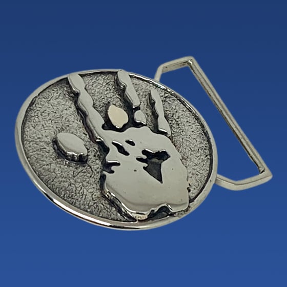 Image of Jerry Hand Print Belt Buckle Cast in White Brass