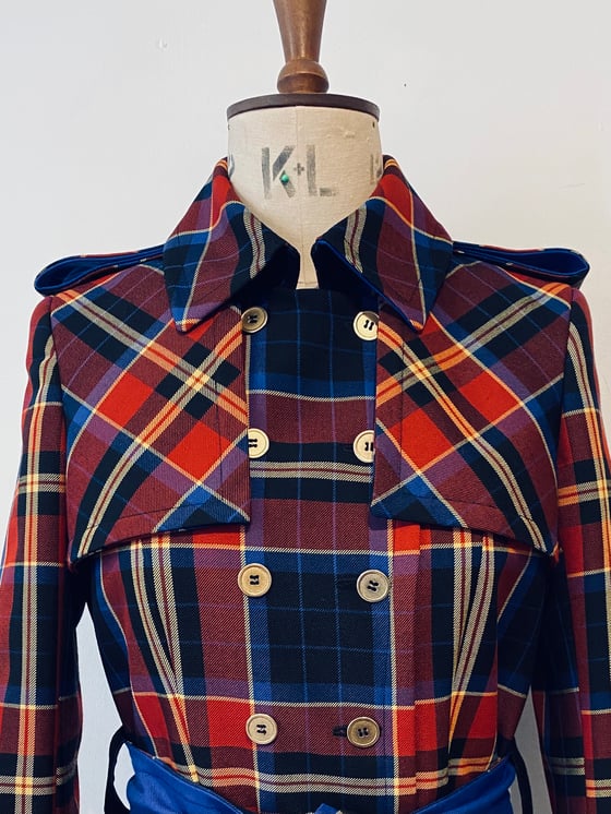 Image of Long line tartan trench