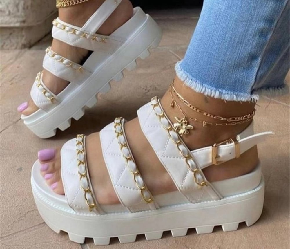 Image of Soft Leather Wedge Summer Sandals 