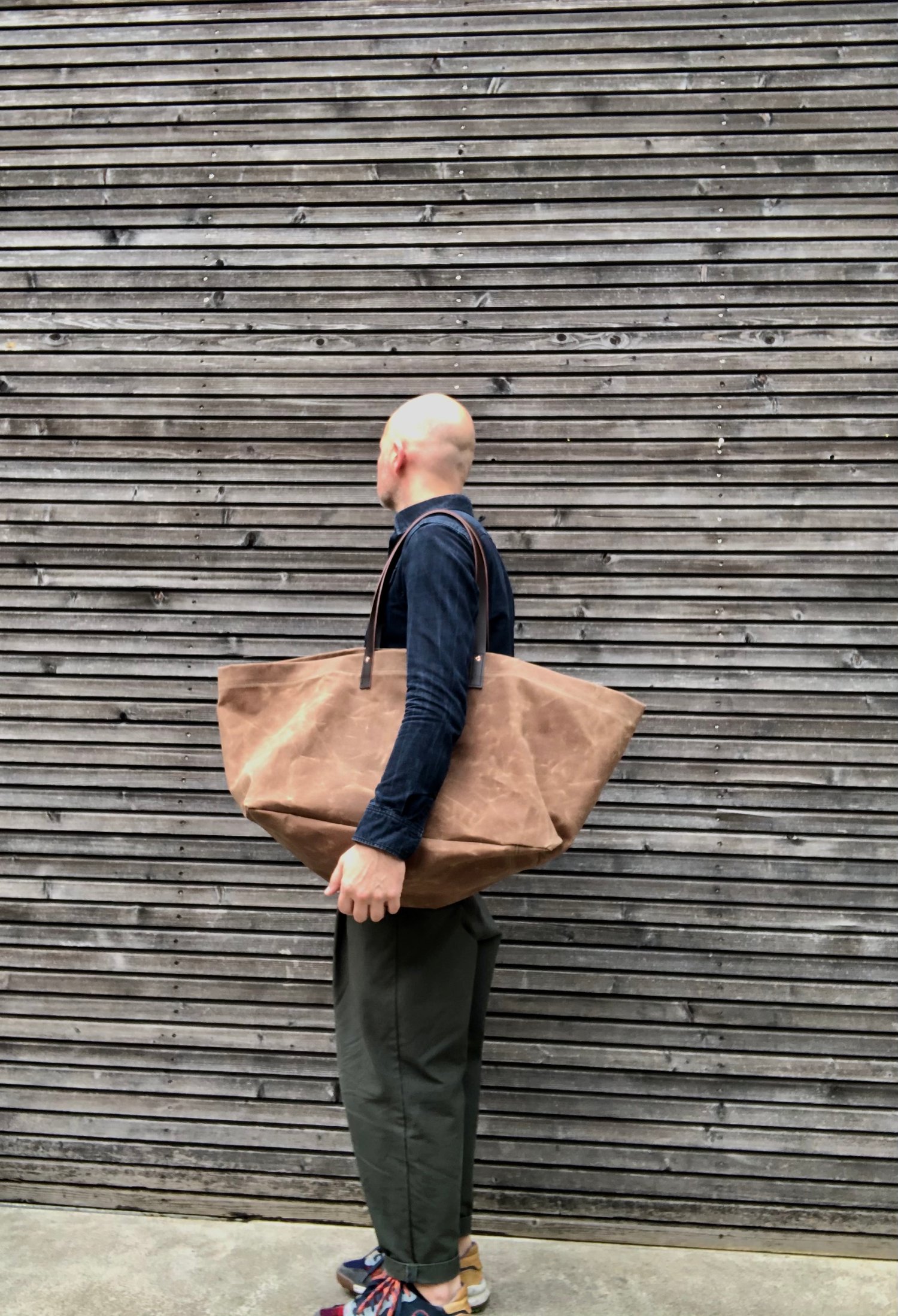 Image of XXL waxed canvas tote bag with leather handles / canvas market bag / carry all bag COLLECTION UNISEX