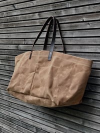 Image 2 of XXL waxed canvas tote bag with leather handles / canvas market bag / carry all bag COLLECTION UNISEX