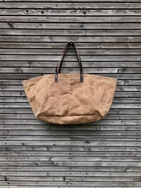 Image 4 of XXL waxed canvas tote bag with leather handles / canvas market bag / carry all bag COLLECTION UNISEX