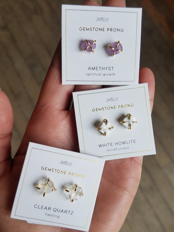 Image of Gemstone Druzy Prong Earrings