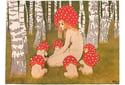 Mushrooms poster - "Mother Mushroom with her children" by Edward Okun - Amanit print - Art Nouveau
