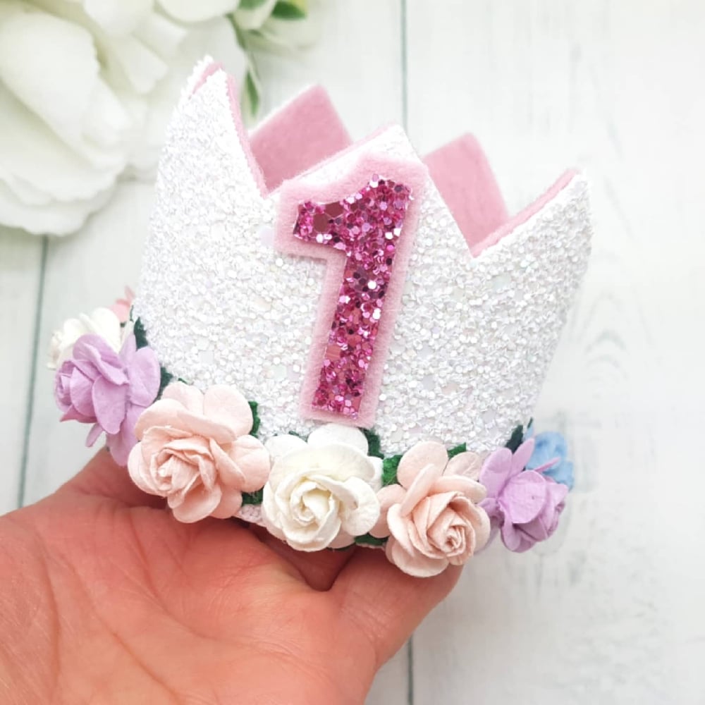 Image of White Glitter Birthday Crown