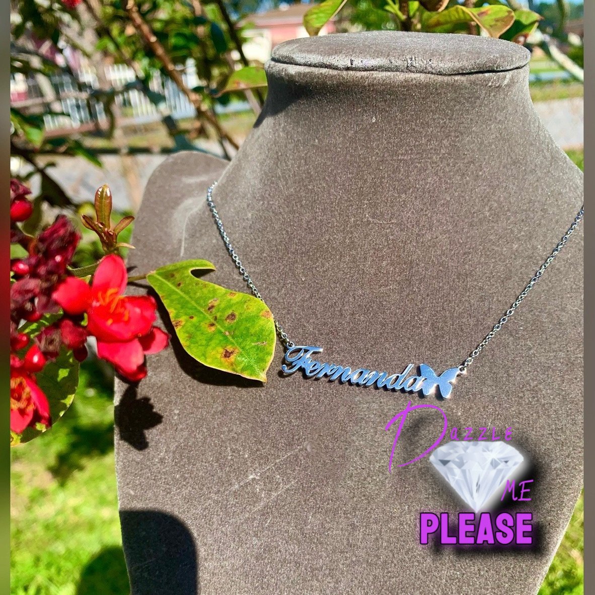 Image of Butterfly Stainless Steel Name Necklace 