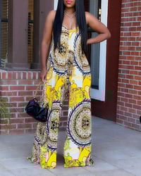 🌸Scarf Print Spaghetti Strap Wide Leg Jumpsuit🌺