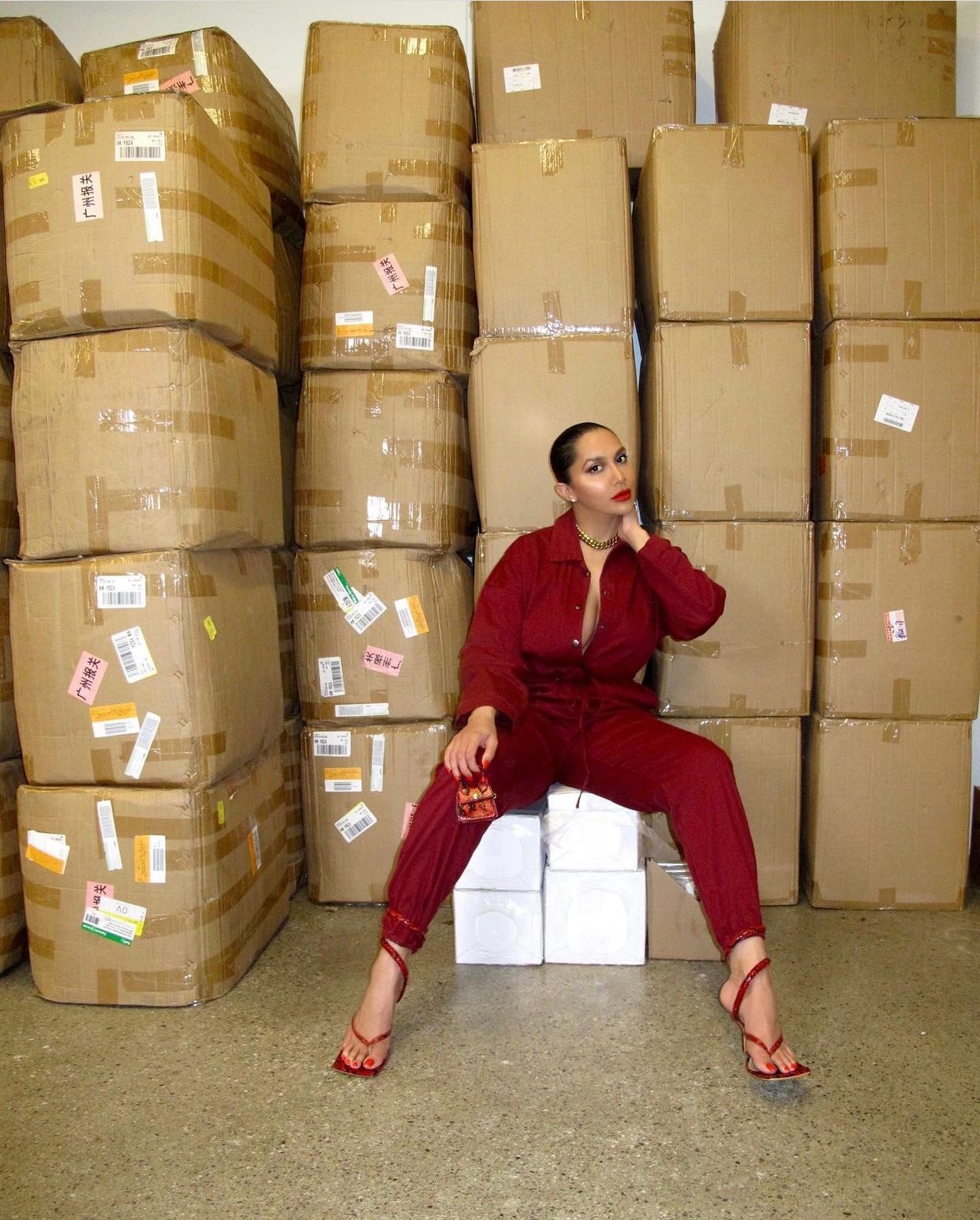 Image of OXBLOOD OVERSIZED JUMPSUIT WITH DRAWSTRING (XL)