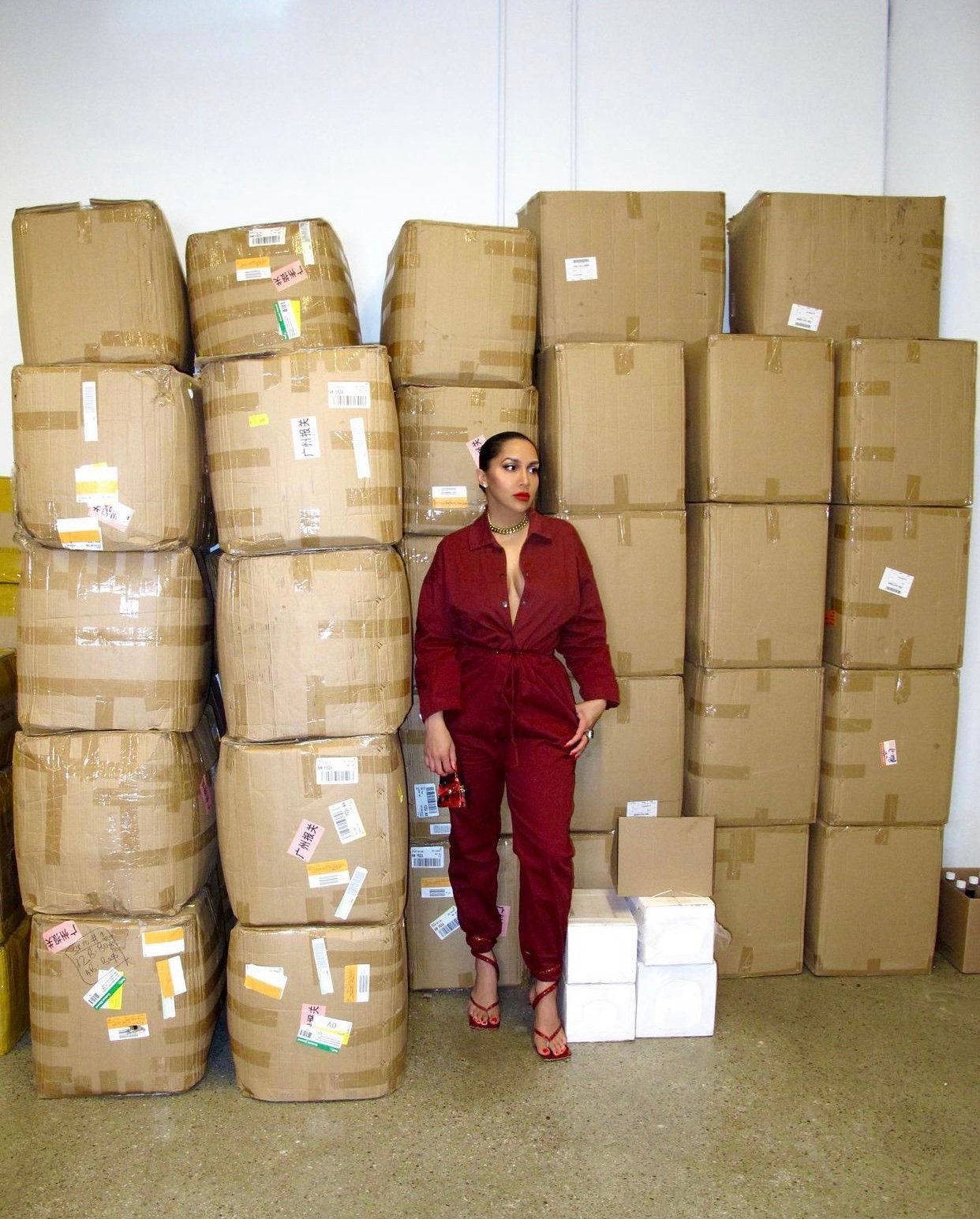 Image of OXBLOOD OVERSIZED JUMPSUIT WITH DRAWSTRING (XL)