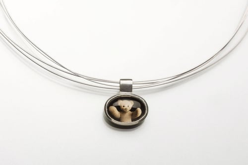 Image of "Love for you" teddy-bear silver pendant with photo, rock crystal · CURA TUA ·