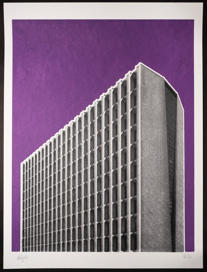 Image of Hexagon Tower Purple Screen Print