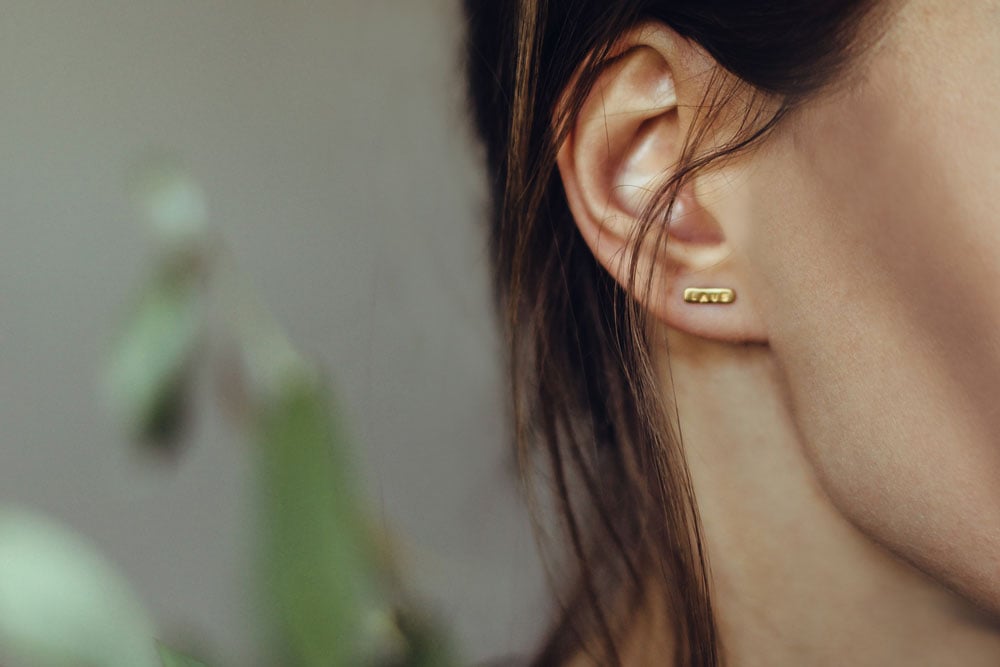 Image of MINI silver earrings with gilding and inscription in Latin