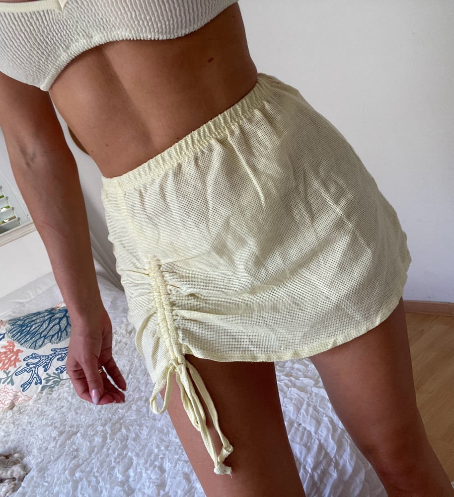 Image of Ruched Mini Skirt In Buttermilk Brushed Cotton