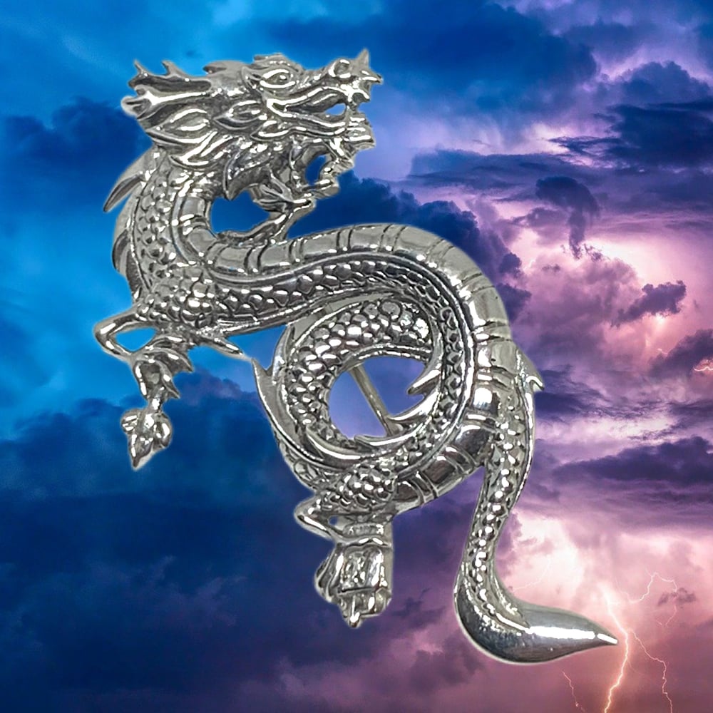 Image of Dragon with Matches Pin Cast in Sterling Silver