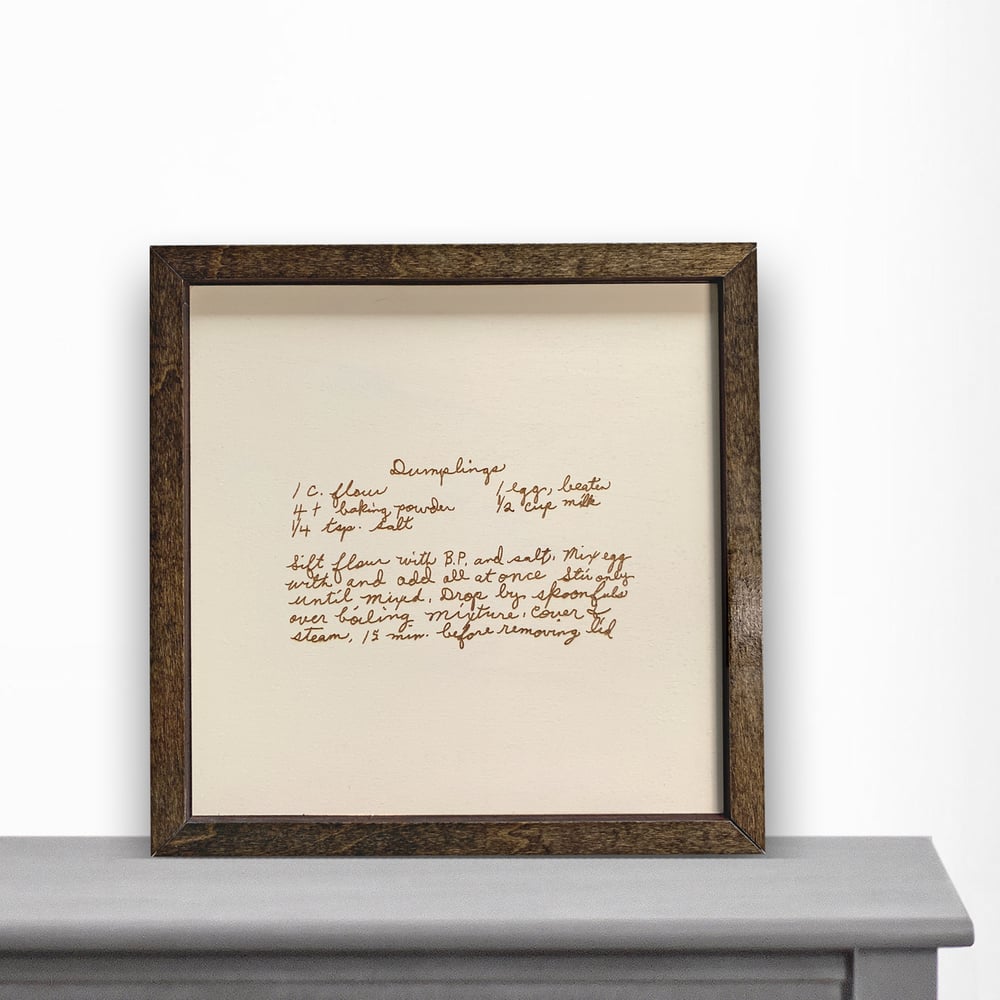 Image of Wooden Engraved Recipe Artwork (or other handwritten note)
