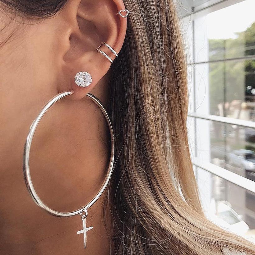 Image of Big Hoop Earrings With Cross Set