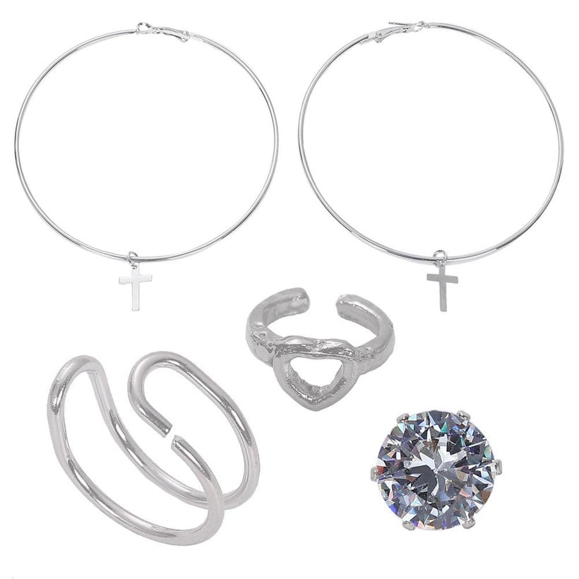 Image of Big Hoop Earrings With Cross Set