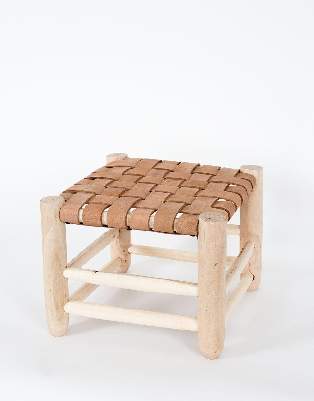 Image of LEATHER & WOOD STOOL