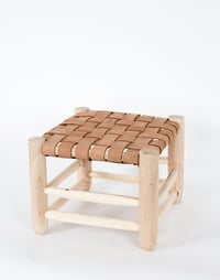 Image 3 of LEATHER & WOOD STOOL