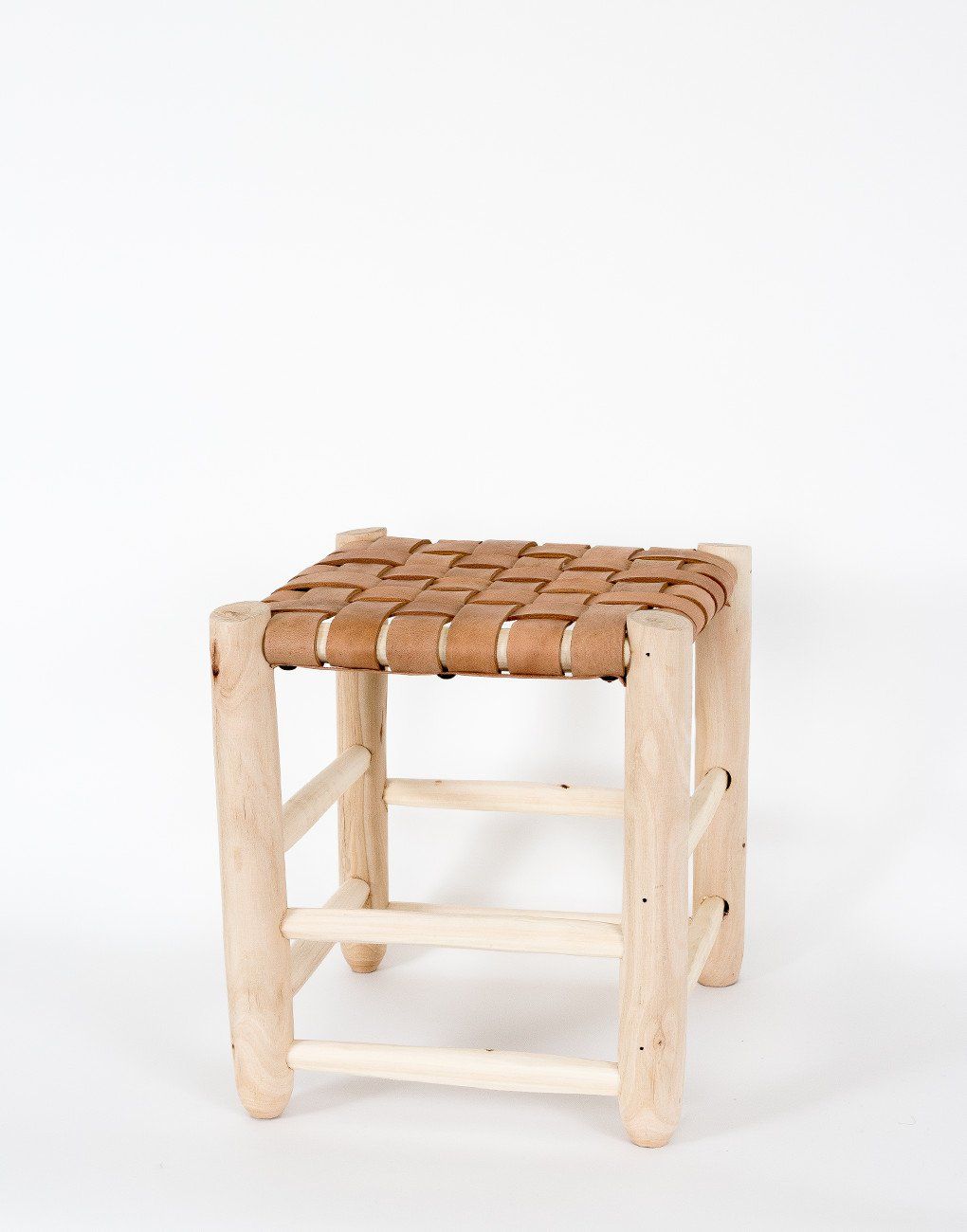 Image of LEATHER & WOOD STOOL