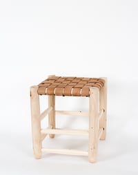 Image 4 of LEATHER & WOOD STOOL