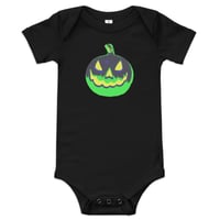 Image 6 of Baby Short Sleeve Onesie - Jack O Lantern Vintage Green-Black