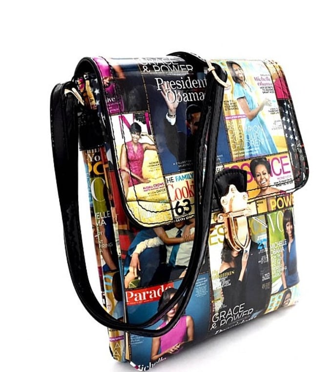 Image of Magazine Print Multi Crossbody with Push Lock Accent  
