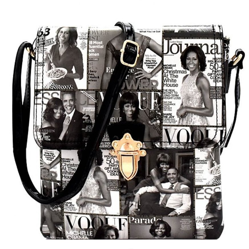 Image of Magazine Print Black/White Crossbody with Push Lock Accent