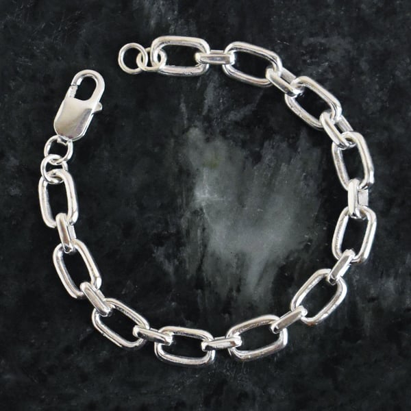 Image of Box cable link chain solid silver bracelet