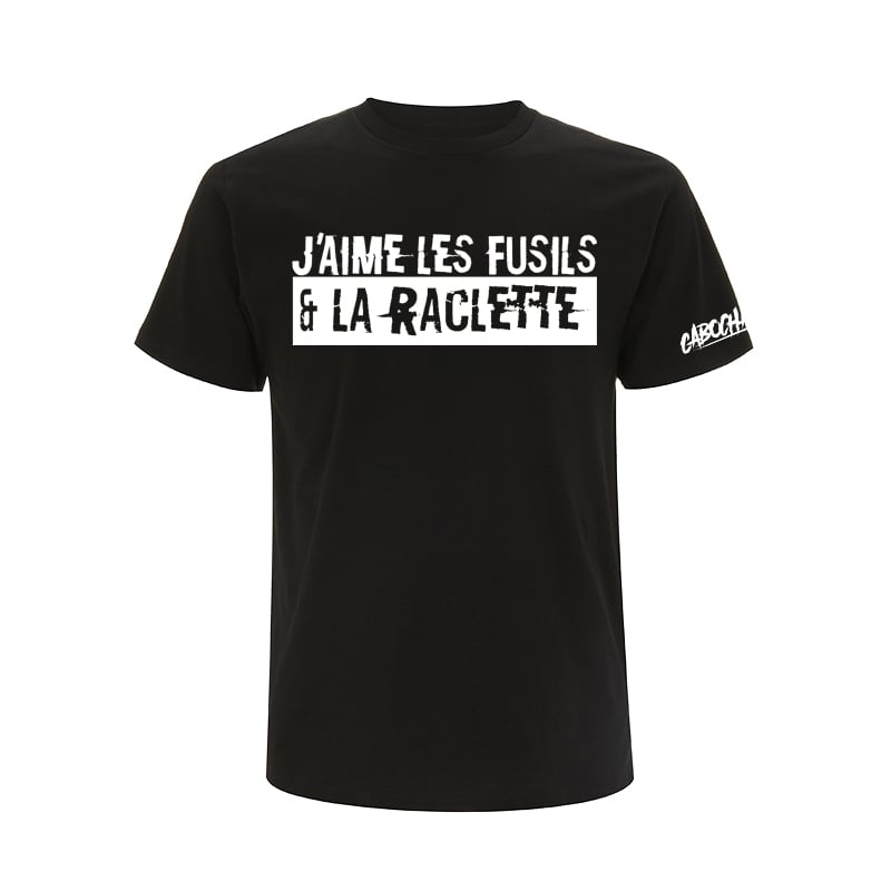 Image of TEE-SHIRT NOIR - J'AIME LES FUSILS ET LA RACLETTE 