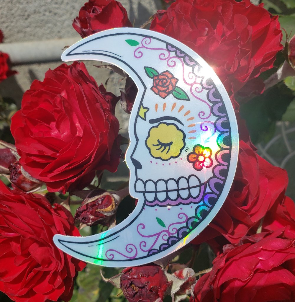 La Luna Calavera Holographic Sticker