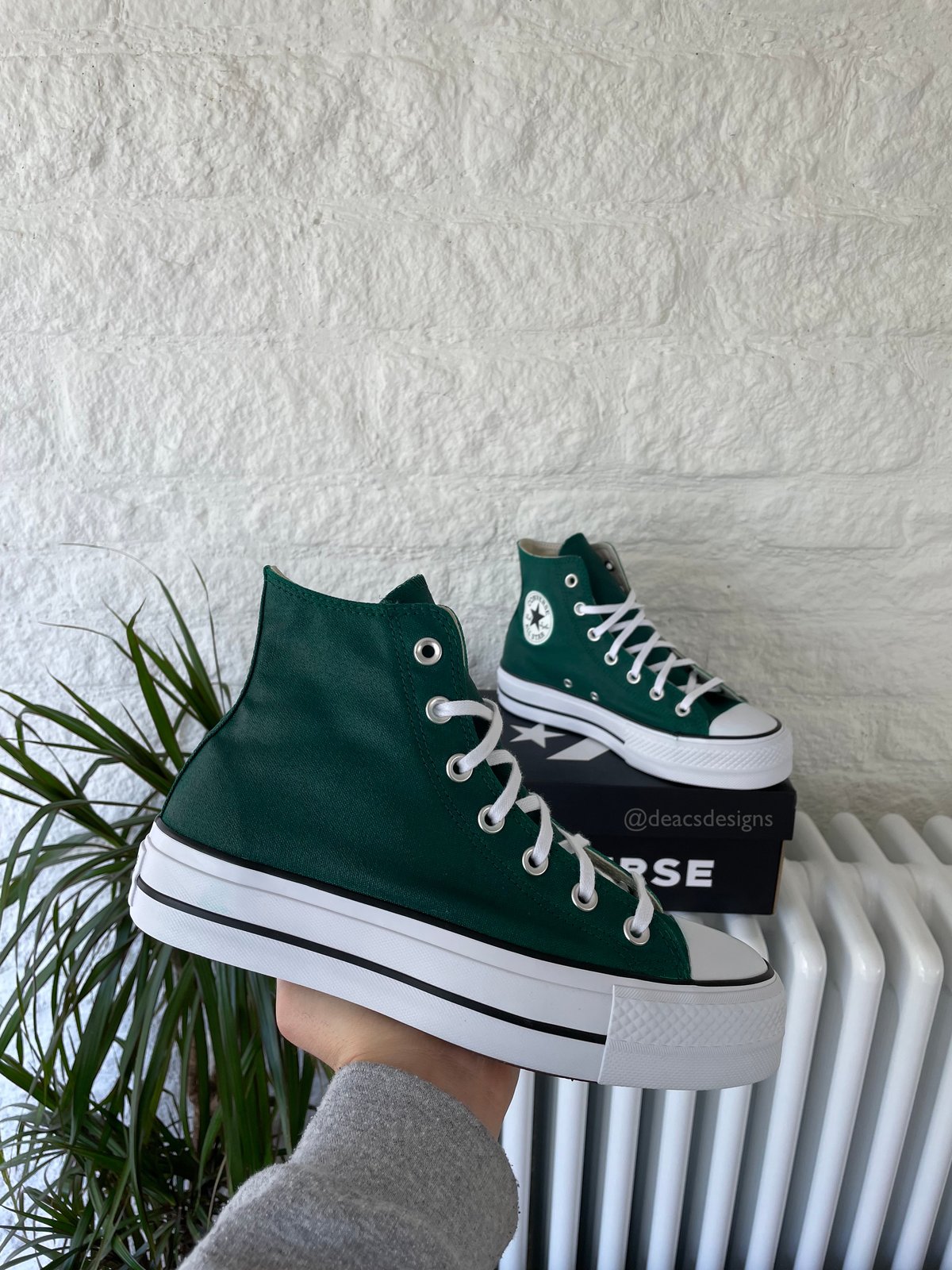 green and white platform converse