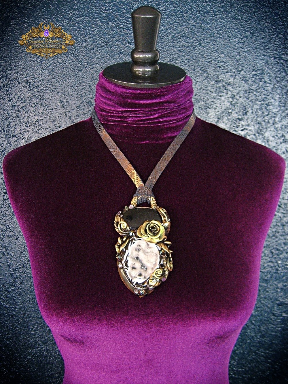 Image of DARK FAE - Druzy Quartz Crystal Green Tourmaline Statement Amulet Necklace Witch Aesthetic 