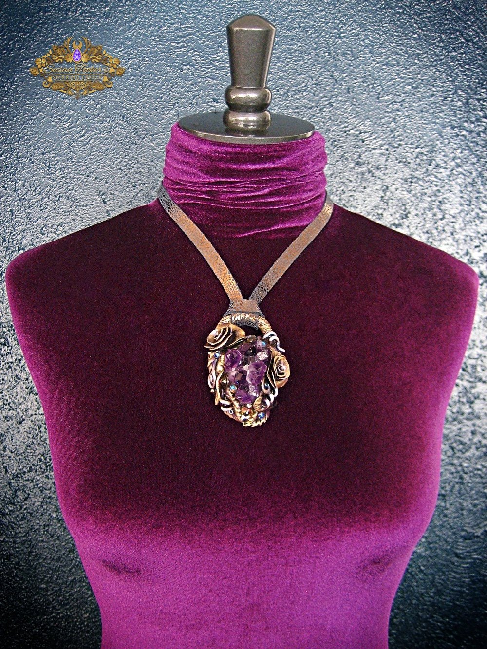 Image of ELVEN TREASURE - Amethyst Quartz Crystal Cluster Statement Amulet Necklace Witch Aesthetic 