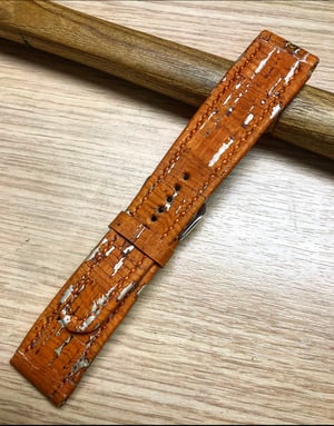 Image of Orange and silver Cork FFV hand-rolled watch strap - waterproof.