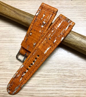 Image of Orange and silver Cork FFV hand-rolled watch strap - waterproof.