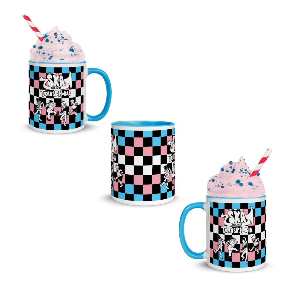 Image of SKA AGAINST TRANSPHOBIA | Trans Flag Checkered Mugs