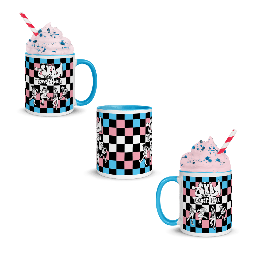SKA AGAINST TRANSPHOBIA | Trans Flag Checkered Mugs 11 or 15 oz