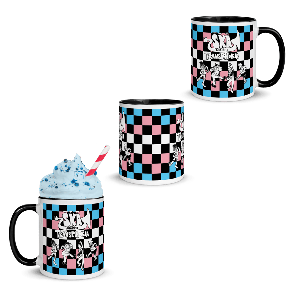 SKA AGAINST TRANSPHOBIA | Trans Flag Checkered Mugs 11 or 15 oz