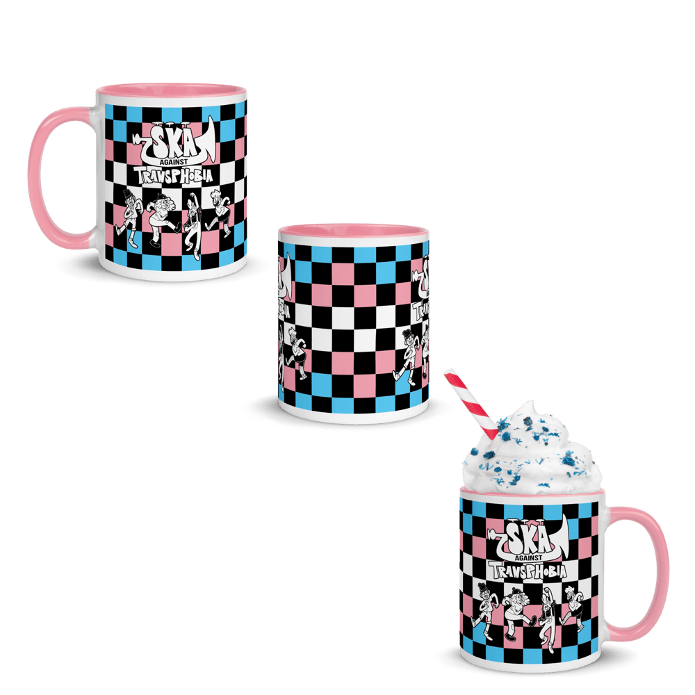 SKA AGAINST TRANSPHOBIA | Trans Flag Checkered Mugs 11 or 15 oz