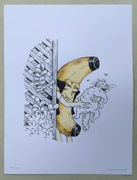 Image 2 of Bad Banana Cat Toss - hand colored print