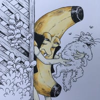 Image 1 of Bad Banana Cat Toss - hand colored print