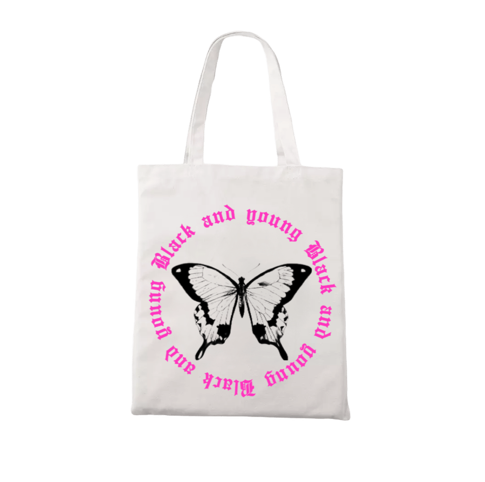Hot pink and Black butterfly  tote bag 