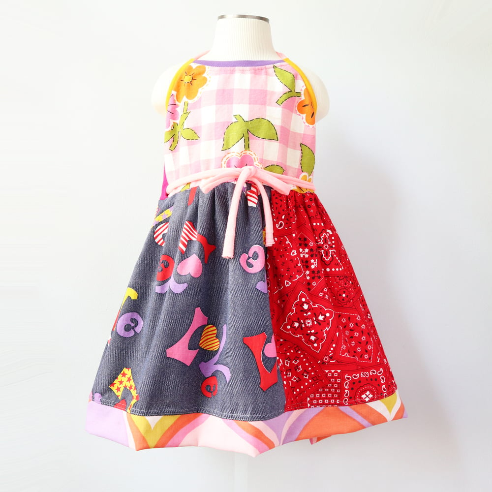 Image of love gingham bandana 4/6 halter apron wrap dress sundress courtneycourtney vintage fabric