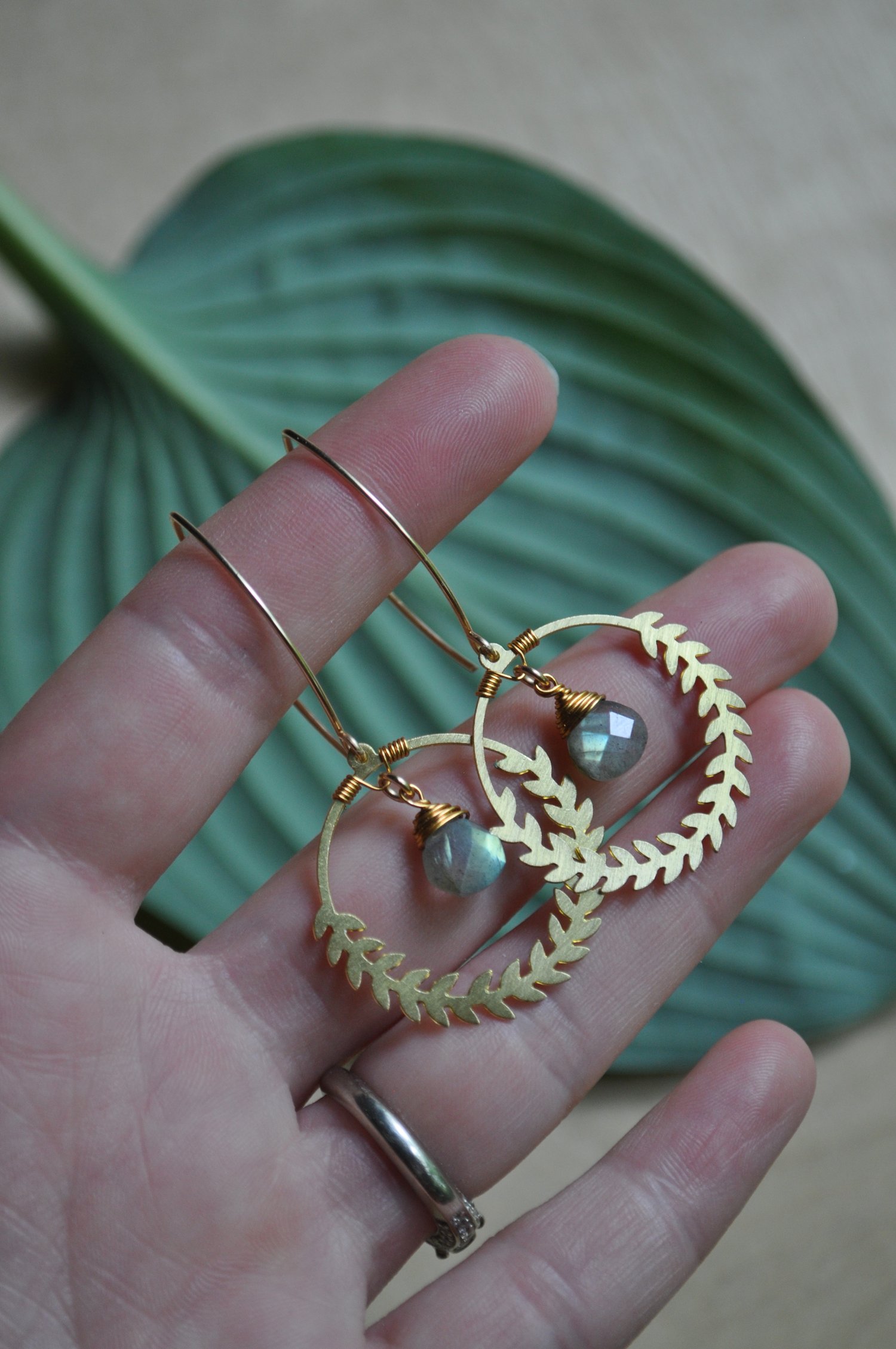 Image of Labradorite Laurel Hoop Dangles