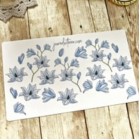 Image 4 of Blue Flower Sticker Sheet | Transparent & White Vinyl Sticker Paper