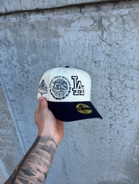 Image 1 of NAVY VISOR TWO TONE ESTADOS UNIDOS MEXICANOS DODGERS CUSTOM FITTED CAP