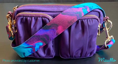 Image of Turquoise Purple Swirl Strap - 1.5" Wide Nylon - Adjustable Length - Dog Leash Style #19 Hooks
